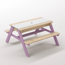 Zuma Beyaz Kompakt Tablalı Çocuk Bahçe Bankı - Masif Ahşap 4 Çocuk Kapasiteli Ahşap Kum ve Su Havuzlu Çocuk Bankı - Menekşe Moru Seçeneği