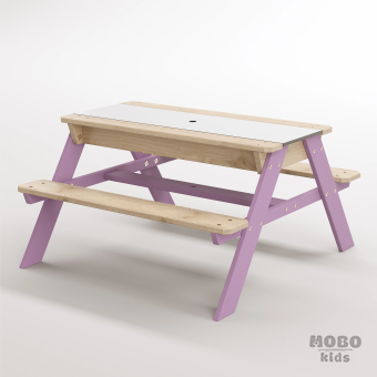 Zuma Beyaz Kompakt Tablalı Çocuk Bahçe Bankı - Masif Ahşap 4 Çocuk Kapasiteli Ahşap Kum ve Su Havuzlu Çocuk Bankı - Menekşe Moru - Görsel 2