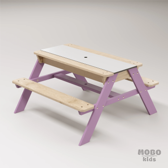 Zuma Beyaz Kompakt Tablalı Çocuk Bahçe Bankı - Masif Ahşap 4 Çocuk Kapasiteli Ahşap Kum ve Su Havuzlu Çocuk Bankı - Menekşe Moru - Görsel 3