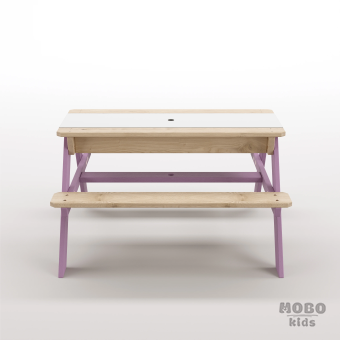 Zuma Beyaz Kompakt Tablalı Çocuk Bahçe Bankı - Masif Ahşap 4 Çocuk Kapasiteli Ahşap Kum ve Su Havuzlu Çocuk Bankı - Menekşe Moru - Görsel 5