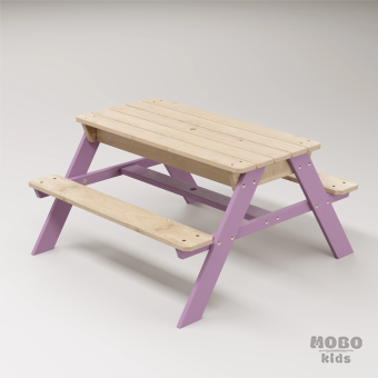 Zuma Çocuk Bahçe Bankı Masif Ahşap 4 Çocuk Kapasiteli Kum ve Su Havuzlu Çocuk Bankı - Menekşe Moru - Görsel 2