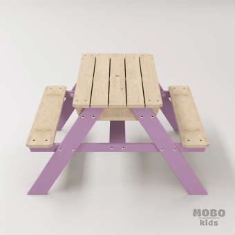 Zuma Çocuk Bahçe Bankı Masif Ahşap 4 Çocuk Kapasiteli Kum ve Su Havuzlu Çocuk Bankı - Menekşe Moru - Görsel 3