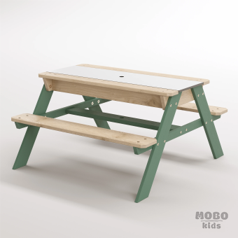 Zuma Beyaz Kompakt Tablalı Çocuk Bahçe Bankı - Masif Ahşap 4 Çocuk Kapasiteli Ahşap Kum ve Su Havuzlu Çocuk Bankı - Orman Yeşili - Görsel 2