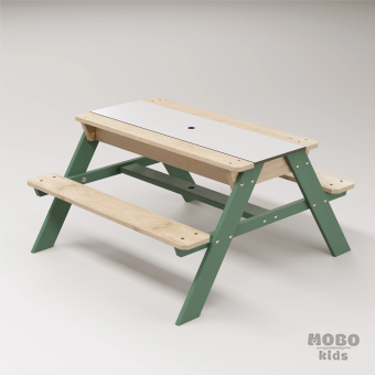 Zuma Beyaz Kompakt Tablalı Çocuk Bahçe Bankı - Masif Ahşap 4 Çocuk Kapasiteli Ahşap Kum ve Su Havuzlu Çocuk Bankı - Orman Yeşili - Görsel 3