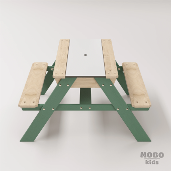 Zuma Beyaz Kompakt Tablalı Çocuk Bahçe Bankı - Masif Ahşap 4 Çocuk Kapasiteli Ahşap Kum ve Su Havuzlu Çocuk Bankı - Orman Yeşili - Görsel 4