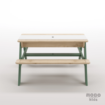 Zuma Beyaz Kompakt Tablalı Çocuk Bahçe Bankı - Masif Ahşap 4 Çocuk Kapasiteli Ahşap Kum ve Su Havuzlu Çocuk Bankı - Orman Yeşili - Görsel 5