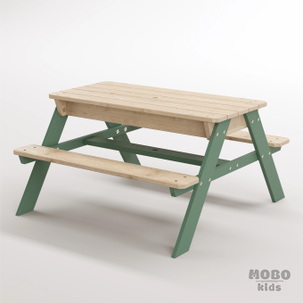 Zuma Çocuk Bahçe Bankı Masif Ahşap 4 Çocuk Kapasiteli Kum ve Su Havuzlu Çocuk Bankı - Orman Yeşili - Görsel 2