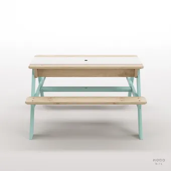 Zuma Beyaz Kompakt Tablalı Çocuk Bahçe Bankı - Masif Ahşap 4 Çocuk Kapasiteli Ahşap Kum ve Su Havuzlu Çocuk Bankı - Galeri