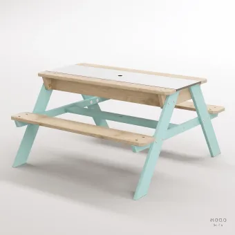 Zuma Beyaz Kompakt Tablalı Çocuk Bahçe Bankı - Masif Ahşap 4 Çocuk Kapasiteli Ahşap Kum ve Su Havuzlu Çocuk Bankı - Galeri