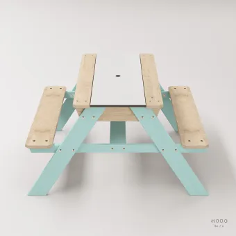 Zuma Beyaz Kompakt Tablalı Çocuk Bahçe Bankı - Masif Ahşap 4 Çocuk Kapasiteli Ahşap Kum ve Su Havuzlu Çocuk Bankı - Galeri