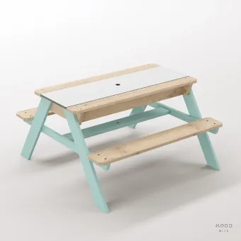 Zuma Beyaz Kompakt Tablalı Çocuk Bahçe Bankı - Masif Ahşap 4 Çocuk Kapasiteli Ahşap Kum ve Su Havuzlu Çocuk Bankı