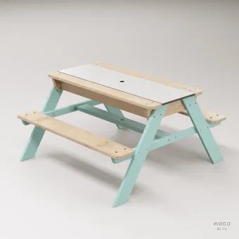 Zuma Beyaz Kompakt Tablalı Çocuk Bahçe Bankı - Masif Ahşap 4 Çocuk Kapasiteli Ahşap Kum ve Su Havuzlu Çocuk Bankı - Galeri