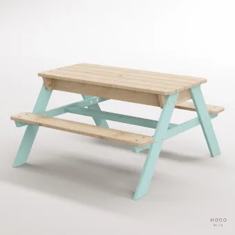 Zuma Çocuk Bahçe Bankı Masif Ahşap 4 Çocuk Kapasiteli Kum ve Su Havuzlu Çocuk Bankı - Galeri