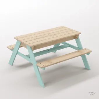 Zuma Çocuk Bahçe Bankı Masif Ahşap 4 Çocuk Kapasiteli Kum ve Su Havuzlu Çocuk Bankı