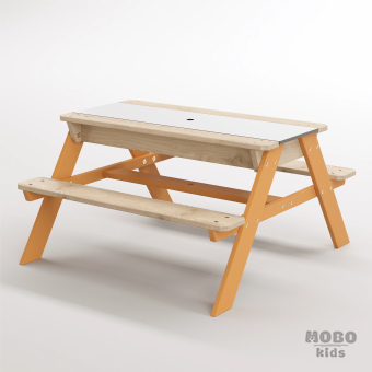 Zuma Beyaz Kompakt Tablalı Çocuk Bahçe Bankı - Masif Ahşap 4 Çocuk Kapasiteli Ahşap Kum ve Su Havuzlu Çocuk Bankı - Turuncu - Görsel 2