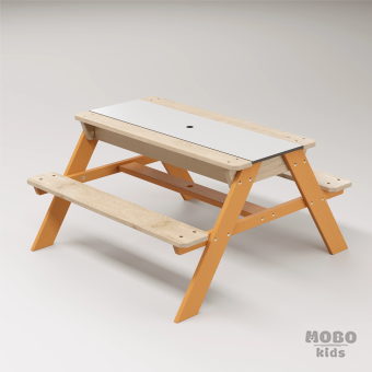 Zuma Beyaz Kompakt Tablalı Çocuk Bahçe Bankı - Masif Ahşap 4 Çocuk Kapasiteli Ahşap Kum ve Su Havuzlu Çocuk Bankı - Turuncu - Görsel 3