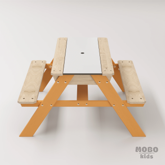 Zuma Beyaz Kompakt Tablalı Çocuk Bahçe Bankı - Masif Ahşap 4 Çocuk Kapasiteli Ahşap Kum ve Su Havuzlu Çocuk Bankı - Turuncu - Görsel 4