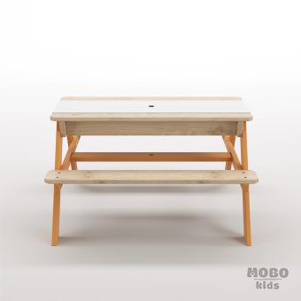 Zuma Beyaz Kompakt Tablalı Çocuk Bahçe Bankı - Masif Ahşap 4 Çocuk Kapasiteli Ahşap Kum ve Su Havuzlu Çocuk Bankı - Turuncu - Görsel 5