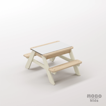 Zuma Micro Bej Estetik Ahşap Gövdeli Montessori Oyun Masası - Beyaz Kompakt Tablalı Mini Keşif Noktası