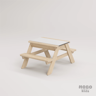 Zuma Beyaz Kompakt Tablalı Çocuk Bahçe Bankı - Masif Ahşap 4 Çocuk Kapasiteli Ahşap Kum ve Su Havuzlu Çocuk Bankı - Galeri