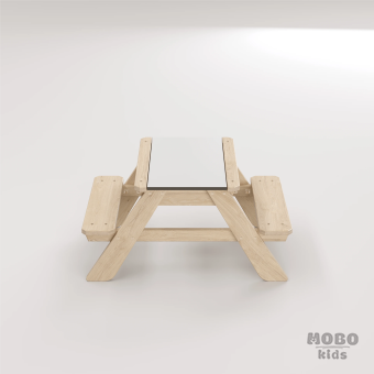 Zuma Beyaz Kompakt Tablalı Çocuk Bahçe Bankı - Masif Ahşap 4 Çocuk Kapasiteli Ahşap Kum ve Su Havuzlu Çocuk Bankı - Galeri