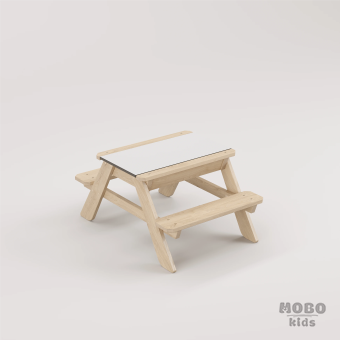 Zuma Beyaz Kompakt Tablalı Çocuk Bahçe Bankı - Masif Ahşap 4 Çocuk Kapasiteli Ahşap Kum ve Su Havuzlu Çocuk Bankı