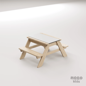 Zuma Beyaz Kompakt Tablalı Çocuk Bahçe Bankı - Masif Ahşap 4 Çocuk Kapasiteli Ahşap Kum ve Su Havuzlu Çocuk Bankı - Galeri