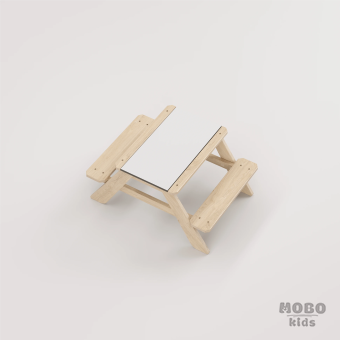 Zuma Beyaz Kompakt Tablalı Çocuk Bahçe Bankı - Masif Ahşap 4 Çocuk Kapasiteli Ahşap Kum ve Su Havuzlu Çocuk Bankı - Galeri