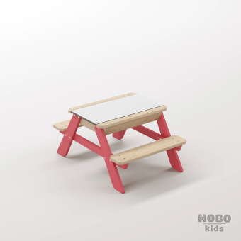 Zuma Micro Gül Kırmızı Ahşap Gövdeli İlk Adım Oyun Masası - Beyaz Kompakt Tablalı Duyusal Yuva