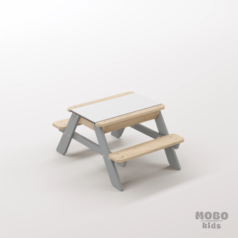 Zuma Micro Gümüş Gri Ahşap Gövdeli Modern Keşif Masası - Beyaz Kompakt Tablalı Mini Deneyim Sahası