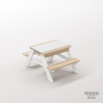 Zuma Micro Kar Beyazı Ahşap Gövdeli Kum ve Su Havuzlu Gelişim Köşesi - Beyaz Kompakt Tablalı Mini Saha