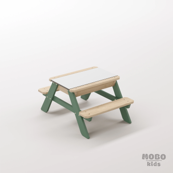 Zuma Micro Orman Yeşili Ahşap Gövdeli Duyusal Deneyim Masası - Beyaz Kompakt Tablalı Keşif Ormanı