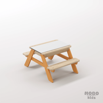 Zuma Micro Turuncu Ahşap Gövdeli Montessori Etkinlik Masası - Beyaz Kompakt Tablalı Beceri Odası