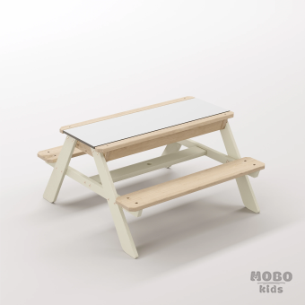 Zuma Tiny Bej Estetik Ahşap Gövdeli Kum ve Su Havuzlu Atölye Masası - Beyaz Kompakt Tablalı Beceri Alanı