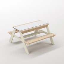 Zuma Beyaz Kompakt Tablalı Çocuk Bahçe Bankı - Masif Ahşap 4 Çocuk Kapasiteli Ahşap Kum ve Su Havuzlu Çocuk Bankı - Bej Seçeneği