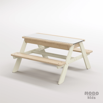 Zuma Beyaz Kompakt Tablalı Çocuk Bahçe Bankı - Masif Ahşap 4 Çocuk Kapasiteli Ahşap Kum ve Su Havuzlu Çocuk Bankı - Bej - Görsel 2