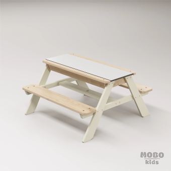 Zuma Beyaz Kompakt Tablalı Çocuk Bahçe Bankı - Masif Ahşap 4 Çocuk Kapasiteli Ahşap Kum ve Su Havuzlu Çocuk Bankı - Bej - Görsel 3