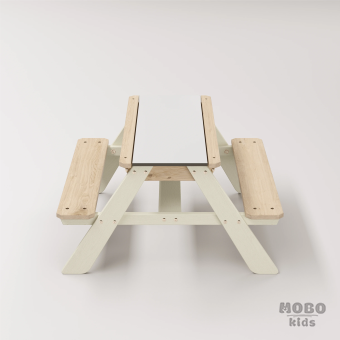 Zuma Beyaz Kompakt Tablalı Çocuk Bahçe Bankı - Masif Ahşap 4 Çocuk Kapasiteli Ahşap Kum ve Su Havuzlu Çocuk Bankı - Bej - Görsel 4