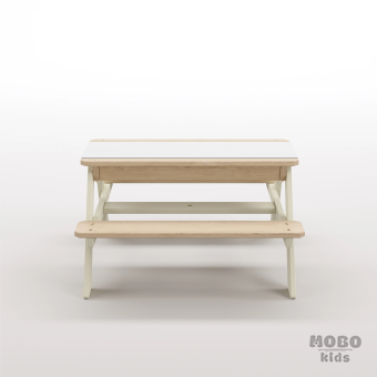 Zuma Beyaz Kompakt Tablalı Çocuk Bahçe Bankı - Masif Ahşap 4 Çocuk Kapasiteli Ahşap Kum ve Su Havuzlu Çocuk Bankı - Bej - Görsel 5