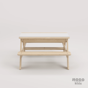 Zuma Beyaz Kompakt Tablalı Çocuk Bahçe Bankı - Masif Ahşap 4 Çocuk Kapasiteli Ahşap Kum ve Su Havuzlu Çocuk Bankı - Galeri