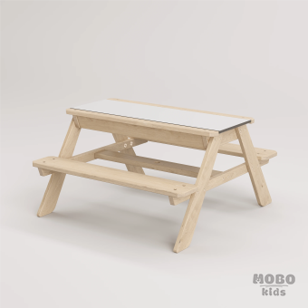 Zuma Beyaz Kompakt Tablalı Çocuk Bahçe Bankı - Masif Ahşap 4 Çocuk Kapasiteli Ahşap Kum ve Su Havuzlu Çocuk Bankı - Galeri