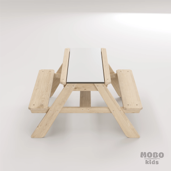 Zuma Beyaz Kompakt Tablalı Çocuk Bahçe Bankı - Masif Ahşap 4 Çocuk Kapasiteli Ahşap Kum ve Su Havuzlu Çocuk Bankı - Galeri