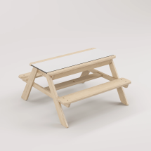 Zuma Beyaz Kompakt Tablalı Çocuk Bahçe Bankı - Masif Ahşap 4 Çocuk Kapasiteli Ahşap Kum ve Su Havuzlu Çocuk Bankı