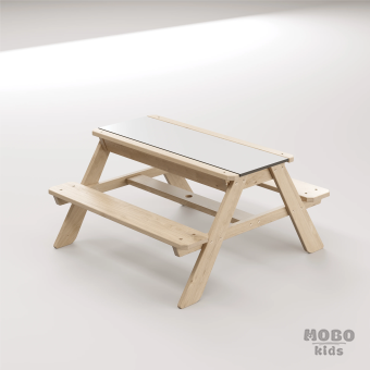 Zuma Beyaz Kompakt Tablalı Çocuk Bahçe Bankı - Masif Ahşap 4 Çocuk Kapasiteli Ahşap Kum ve Su Havuzlu Çocuk Bankı - Galeri