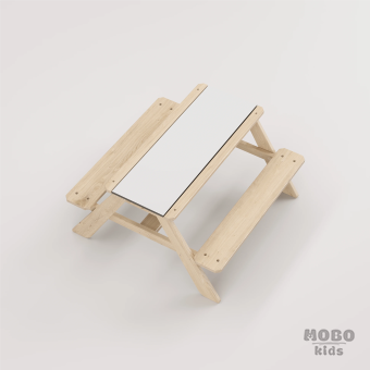 Zuma Beyaz Kompakt Tablalı Çocuk Bahçe Bankı - Masif Ahşap 4 Çocuk Kapasiteli Ahşap Kum ve Su Havuzlu Çocuk Bankı - Galeri