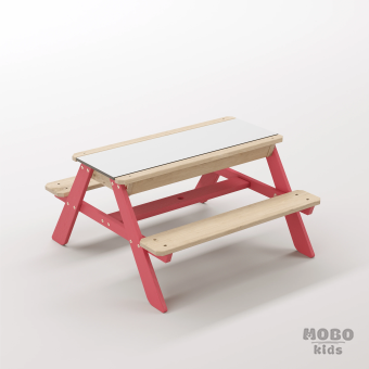 Zuma Tiny Gül Kırmızı Ahşap Gövdeli Eğitici Keşif Tezgahı - Beyaz Kompakt Tablalı Aktivite Odası