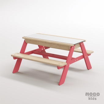 Zuma Beyaz Kompakt Tablalı Çocuk Bahçe Bankı - Masif Ahşap 4 Çocuk Kapasiteli Ahşap Kum ve Su Havuzlu Çocuk Bankı - Gül Kırmızı - Görsel 2