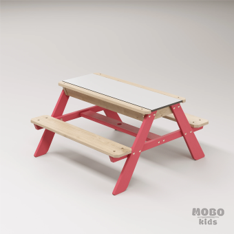 Zuma Beyaz Kompakt Tablalı Çocuk Bahçe Bankı - Masif Ahşap 4 Çocuk Kapasiteli Ahşap Kum ve Su Havuzlu Çocuk Bankı - Gül Kırmızı - Görsel 3