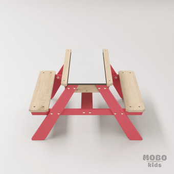 Zuma Beyaz Kompakt Tablalı Çocuk Bahçe Bankı - Masif Ahşap 4 Çocuk Kapasiteli Ahşap Kum ve Su Havuzlu Çocuk Bankı - Gül Kırmızı - Görsel 4