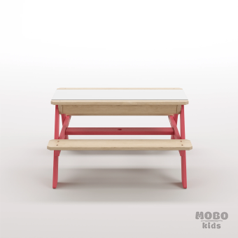 Zuma Beyaz Kompakt Tablalı Çocuk Bahçe Bankı - Masif Ahşap 4 Çocuk Kapasiteli Ahşap Kum ve Su Havuzlu Çocuk Bankı - Gül Kırmızı - Görsel 5